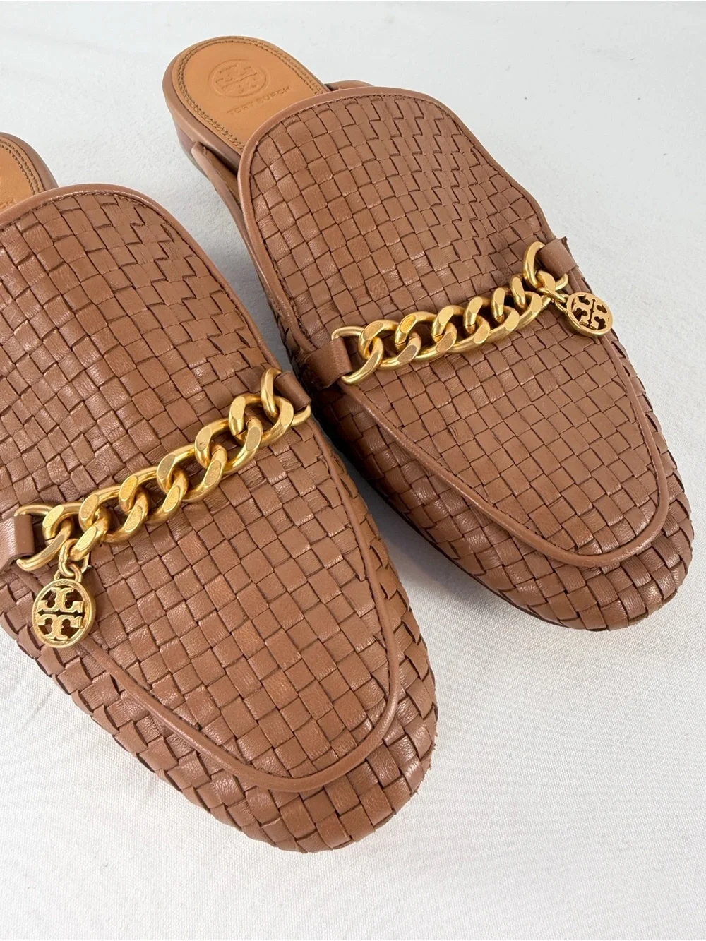 Tory Burch Benton Woven Mules in Moose Brown Size 10